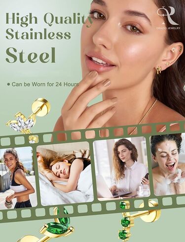ORAZIO 16G Helix Piercing Jewelry Flat Back Cartilage Earrings for Women Hypoallergenic Surgical Stainless Steel Stud Hoop Cartilage Earring Set Daith Conch Tragus Piercing Jewelry Flatback Single Pc in Saudi Arabia