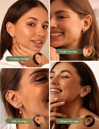 ORAZIO 16G Helix Piercing Jewelry Flat Back Cartilage Earrings for Women Hypoallergenic Surgical Stainless Steel Stud Hoop Cartilage Earring Set Daith Conch Tragus Piercing Jewelry Flatback Single Pc in Kuwait