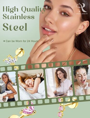 ORAZIO 16G Helix Piercing Jewelry Flat Back Cartilage Earrings for Women Hypoallergenic Surgical Stainless Steel Stud Hoop Cartilage Earring Set Daith Conch Tragus Piercing Jewelry Flatback Single Pc in Kuwait