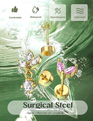 ORAZIO 16G Helix Piercing Jewelry Flat Back Cartilage Earrings for Women Hypoallergenic Surgical Stainless Steel Stud Hoop Cartilage Earring Set Daith Conch Tragus Piercing Jewelry Flatback Single Pc in Kuwait