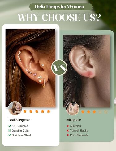ORAZIO 16G Helix Piercing Jewelry Flat Back Cartilage Earrings for Women Hypoallergenic Surgical Stainless Steel Stud Hoop Cartilage Earring Set Daith Conch Tragus Piercing Jewelry Flatback Single Pc in Kuwait