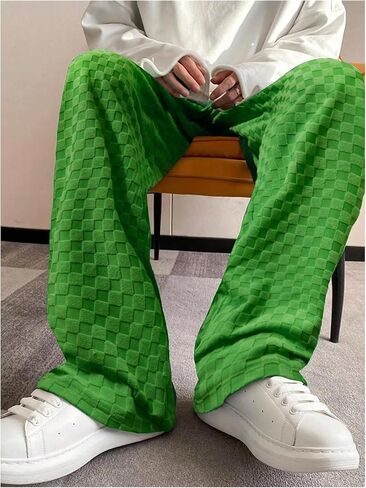 Floerns Men's Checkered Wide Leg Pants Elastic Waist Drawstring Sweatpants with Pockets in Saudi Arabia