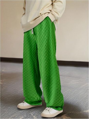 Floerns Men's Checkered Wide Leg Pants Elastic Waist Drawstring Sweatpants with Pockets in Saudi Arabia