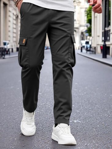 Men's Cargo Pants Workout Joggers Sweatpants Casual Hiking Drawstring Pants with Pockets in Saudi Arabia