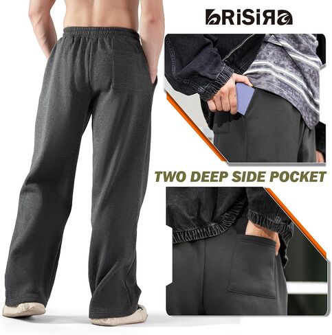 BRISIRA Mens Baggy Sweatpants Fleece Lined Wide Leg Warm Sweat Pants Open Bottom with Deep Pocket & Elastic Waist Drawstring in Kuwait