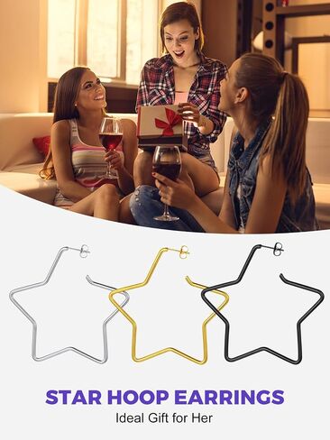 Richsteel Fashion Star Hoop Earrings for Women Stainless Steel Silver/Gold/Black Tone Star Earring Hoops Fit Sensitive Ears in Saudi Arabia
