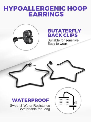 Richsteel Fashion Star Hoop Earrings for Women Stainless Steel Silver/Gold/Black Tone Star Earring Hoops Fit Sensitive Ears in Saudi Arabia
