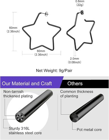 Richsteel Fashion Star Hoop Earrings for Women Stainless Steel Silver/Gold/Black Tone Star Earring Hoops Fit Sensitive Ears in Saudi Arabia