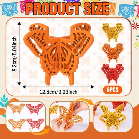 6 Pcs Day of The Dead Hollow Wooden Butterfly Candle Holder Día De Los MuertosTable Centerpiece for Home Tabletop Decor Mexican Party Day of The Dead Altar Decorations Halloween Party Favors in Saudi Arabia