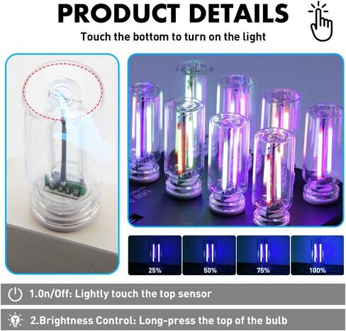 قطعتان من مصابيح USB الليلية للسيارة، 7 ألوان وأوضاع متعددة للتحكم باللمس، أضواء أجواء داخلية للسيارة، زجاجة زجاجية صغيرة محمولة للمركبات وغرف النوم والتخييم وديكورات العطلات (نمط متجمد) in Kuwait