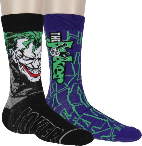 DC Comics Men's The Joker Inspired Designs 2-Pack Adult Novelty Mid-Calf Crew Socks Fits Shoe Sizes 8-12 in Saudi Arabia