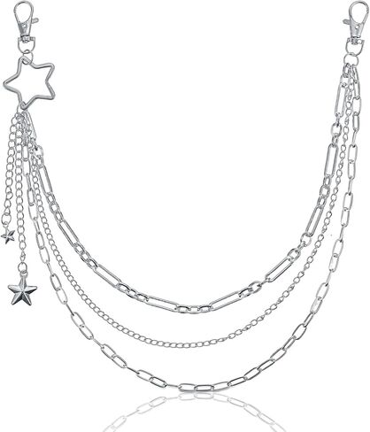 Star Pants Chain Punk Layered Jean Chain Silver Star Goth Chains for Pants Wallet Pocket with Clasp Adjustable Punk Versatile Trousers Chains Accessories for Women Men in Saudi Arabia
