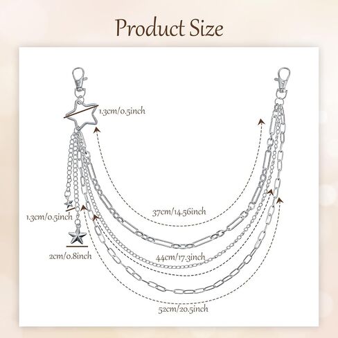 Star Pants Chain Punk Layered Jean Chain Silver Star Goth Chains for Pants Wallet Pocket with Clasp Adjustable Punk Versatile Trousers Chains Accessories for Women Men in Saudi Arabia