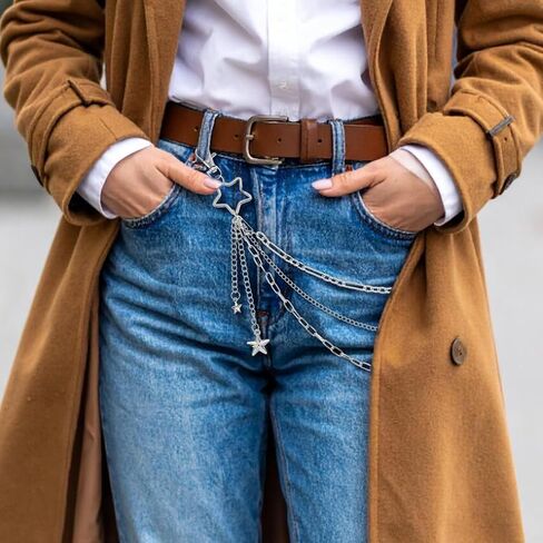 Star Pants Chain Punk Layered Jean Chain Silver Star Goth Chains for Pants Wallet Pocket with Clasp Adjustable Punk Versatile Trousers Chains Accessories for Women Men in Saudi Arabia