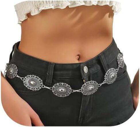 Floral Waist Chain Belt,45inch Long Waist Belt for Dress Pants,Metal Belly Chain Belt,Link Waist Belt Jewelry for Women in Saudi Arabia