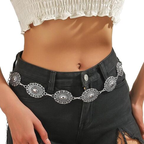 Floral Waist Chain Belt,45inch Long Waist Belt for Dress Pants,Metal Belly Chain Belt,Link Waist Belt Jewelry for Women in Saudi Arabia