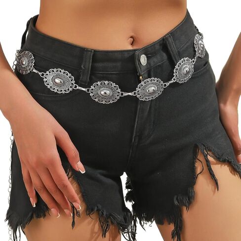 Floral Waist Chain Belt,45inch Long Waist Belt for Dress Pants,Metal Belly Chain Belt,Link Waist Belt Jewelry for Women in Saudi Arabia