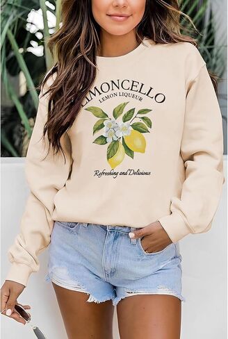 YALUCOR Women Lemon Sweatshirt Limoncello Pullover Tops Lemon Graphic Hoodies Casual Holiday Trip Long Sleeve Tees in Saudi Arabia