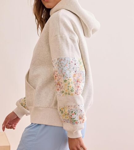 Cute Hoodies for Teen Girls Floral Embroidered Patchwork Hoodie Y2k Oversized Pullover Sweatshirt Preppy Streetwear in Saudi Arabia
