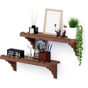 رف حائط خشبي صدفي - رف عائم مقاس 17 بوصة مع دعامات خشبية، رف حائط ريفي سهل التركيب لغرفة المعيشة أو غرفة النوم أو الحمام أو أي مساحة in Kuwait