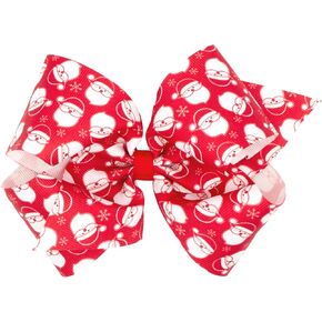 Wee Ones Girls' Grosgrain Bow with Moonstitch Edge and Holiday-Themed Embroidery on a WeeStay Clip, Medium, Present in Kuwait