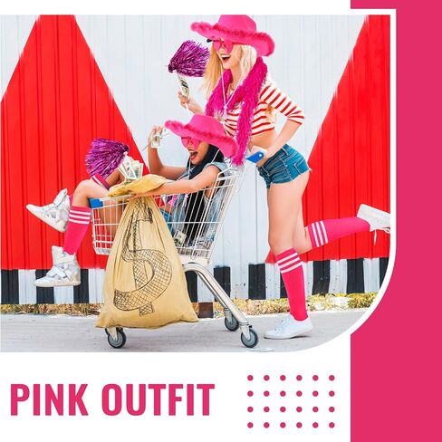 8 Pcs Pink out Football Game Outfit Accessories Cowboy Hat Sunglasses Feather Boas Eye Strips Pom Poms Sock for Women in Saudi Arabia