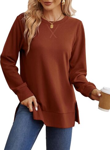 Sweatshirt for women Side Split Fall Fashion 2025 Long Sleeve Shirts Trending Now in Saudi Arabia