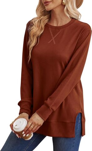 Sweatshirt for women Side Split Fall Fashion 2025 Long Sleeve Shirts Trending Now in Saudi Arabia