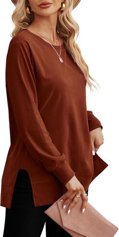 Sweatshirt for women Side Split Fall Fashion 2025 Long Sleeve Shirts Trending Now in Saudi Arabia