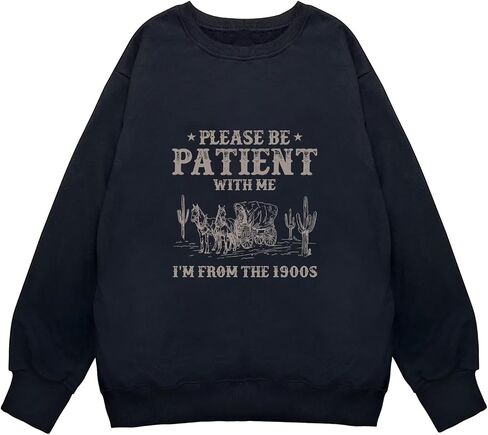 Women Graphic Cute oversized Pullover Drop Shoulder Sweaters Funny Sweatshirts Black Large in Saudi Arabia