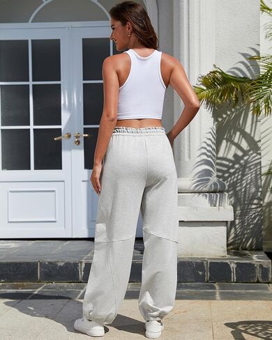 Bsubseach Womens High Waist Barrel Sweatpants Casual Wide Leg Pants Ruffle Elastic Waist Drawstring Athletic Joggers in Saudi Arabia