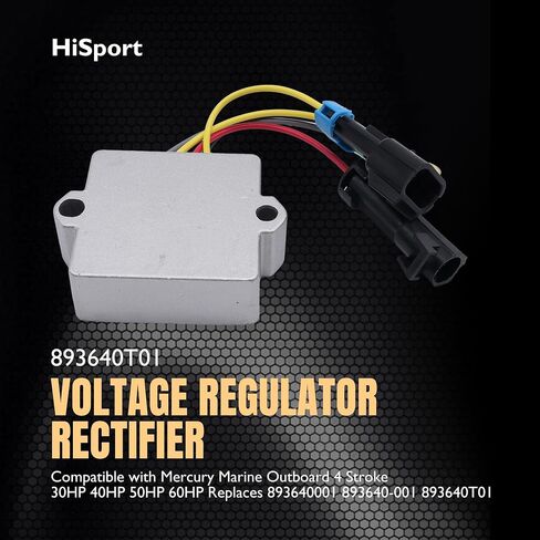 HiSport Voltage Regulator Rectifier Compatible with Mercury 25 hp 1999-2005,30 hp 2002-2005,40 hp 2002-2005,50 hp 2002-2007,60 hp 2002-2007,135 hp,140 hp,150 hp,175 hp,200 hp,240 hp Replaces 893640T01 in Saudi Arabia