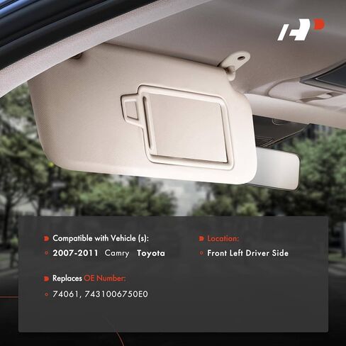 واقي الشمس للسائق والراكب A-Premium متوافق مع Toyota Camry 2007 2008 2009 2010 2011 - مع مرآة فانيتي، لون بيج - يستبدل 7432006780E0، 7431006750E0 in Saudi Arabia