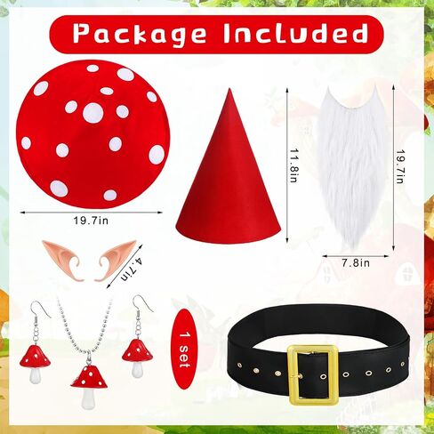 Mepase 7 Pcs Halloween Funny Gnome and Mushroom Costumes, Couple Costumes for Adult Mushroom Hat Renaissance Accessories Set Forest Dwarf Cosplay Halloween Medieval Fantasy Fairy Elf Accessories in Saudi Arabia