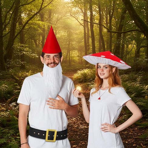 Mepase 7 Pcs Halloween Funny Gnome and Mushroom Costumes, Couple Costumes for Adult Mushroom Hat Renaissance Accessories Set Forest Dwarf Cosplay Halloween Medieval Fantasy Fairy Elf Accessories in Saudi Arabia