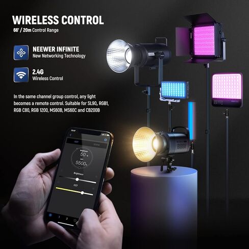 NEEWER CB120B 120W LED Video Light مع 2.4G&APP Control COB Bi Color 2700K-6500K 78000lux at 1m/CCT Mode/CRI97/12 Scenes/Bowens Mount إضاءة الإخراج المستمر للتصوير الفوتوغرافي في الاستوديو/تسجيل الفيديو in Kuwait