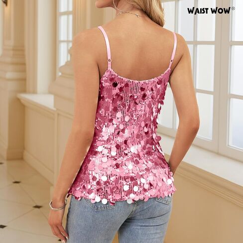 Sequin Tops for Women Sparkly Shiny Cami Tank Top Sexy V Neck Strappy Camisole Glitter Concert Outfits Party Night in Kuwait