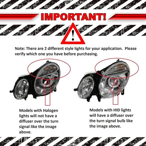 TRQ Passenger Side Headlight Assembly HID Compatible with 2005 Mercedes-Benz E320 2003-2006 E500 E55 AMG 2007-2009 E550 With High-Intensity Discharge lights Without Curve Lighting MB2503107 MB2503174 in Saudi Arabia