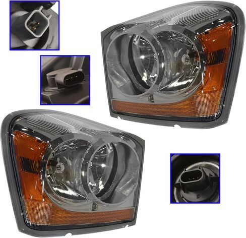 TRQ 2 Piece Headlight Assembly Set Driver & Passenger Side Compatible with 2004-2005 Dodge Durango CH2502147 CH2503147 in Saudi Arabia
