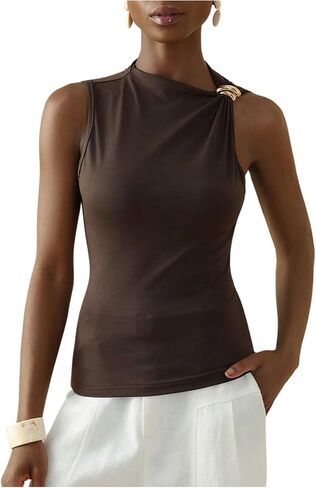 WDIRARA Women's Summer Going Out Tank Top Asymmetrical Neck Ring Sleeveless Slim Fitted Tops in Saudi Arabia