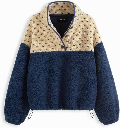 CIDER Fleece Stand Collar Two Tone Patchy Drawstring Oversized Sweatshirt in Saudi Arabia