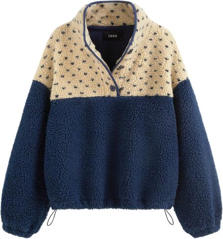 CIDER Fleece Stand Collar Two Tone Patchy Drawstring Oversized Sweatshirt in Saudi Arabia