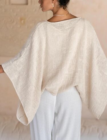 Women Linen Lightweight Cardigan Open Front 3/4 Sleeve Shawls Wraps Shrug Jackets Kimono Poncho Loose Cover Ups in Saudi Arabia