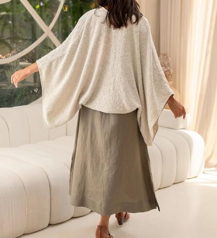 Women Linen Lightweight Cardigan Open Front 3/4 Sleeve Shawls Wraps Shrug Jackets Kimono Poncho Loose Cover Ups in Saudi Arabia