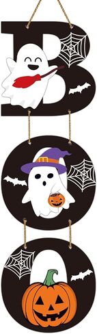 Halloween Door Decorations Halloween Wreath Cute Ghost Decor Pumpkin Boo Sign Bat Spider Web Wooden Front Door Hanger Ghost Pumpkin Hanging Sign Wreath for Wall Indoor Home Decor in Saudi Arabia