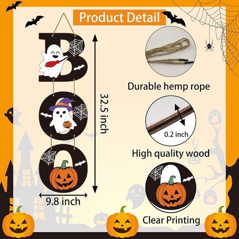 Halloween Door Decorations Halloween Wreath Cute Ghost Decor Pumpkin Boo Sign Bat Spider Web Wooden Front Door Hanger Ghost Pumpkin Hanging Sign Wreath for Wall Indoor Home Decor in Saudi Arabia