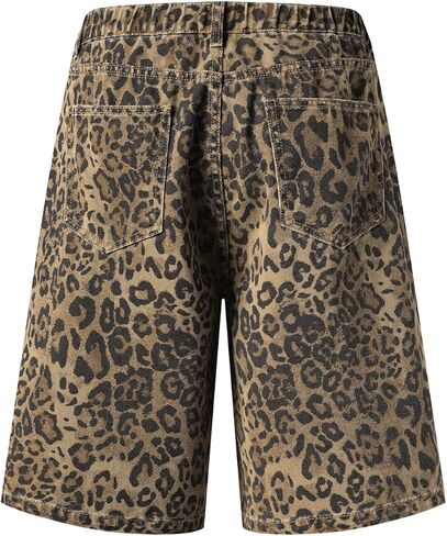 Y2k Jorts Cargo Jeans Leopard Print Jorts Cheetah Pants Denim Shorts Wide Leg Jeans Unisex Y2k Shorts Grunge Pants in Saudi Arabia