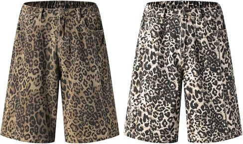 Y2k Jorts Cargo Jeans Leopard Print Jorts Cheetah Pants Denim Shorts Wide Leg Jeans Unisex Y2k Shorts Grunge Pants in Saudi Arabia