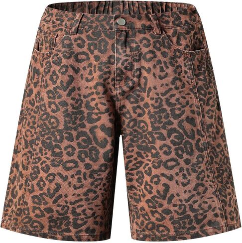 Y2k Jorts البضائع الجينز ليوبارد طباعة Jorts الفهد السراويل الدنيم السراويل واسعة الساق الجينز للجنسين Y2k السراويل الجرونج السراويل in Kuwait