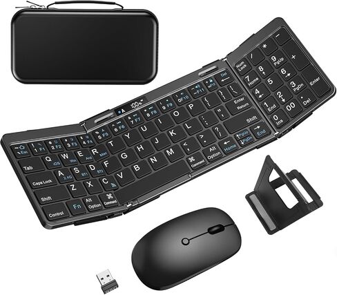 Foldable Keyboard and Mouse, EDJO Folding Wireless Keyboard Mouse with Portable Case, 2.4G Wireless & Bluetooth, USB-C Rechargeable Keyboard Mouse for Windows, Mac OS, iOS, Android in Saudi Arabia